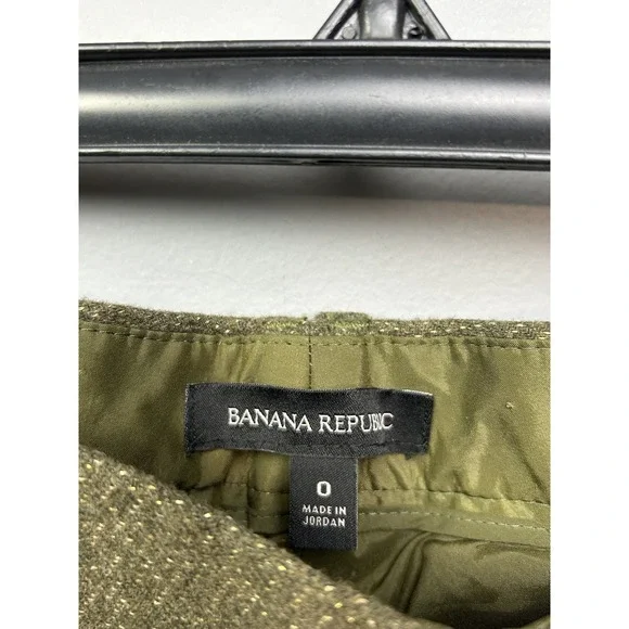 Banana Republic Pants Womens 0 Green Logan Fit Wool Blend Metallic Gold Dress - Picture 4 of 10
